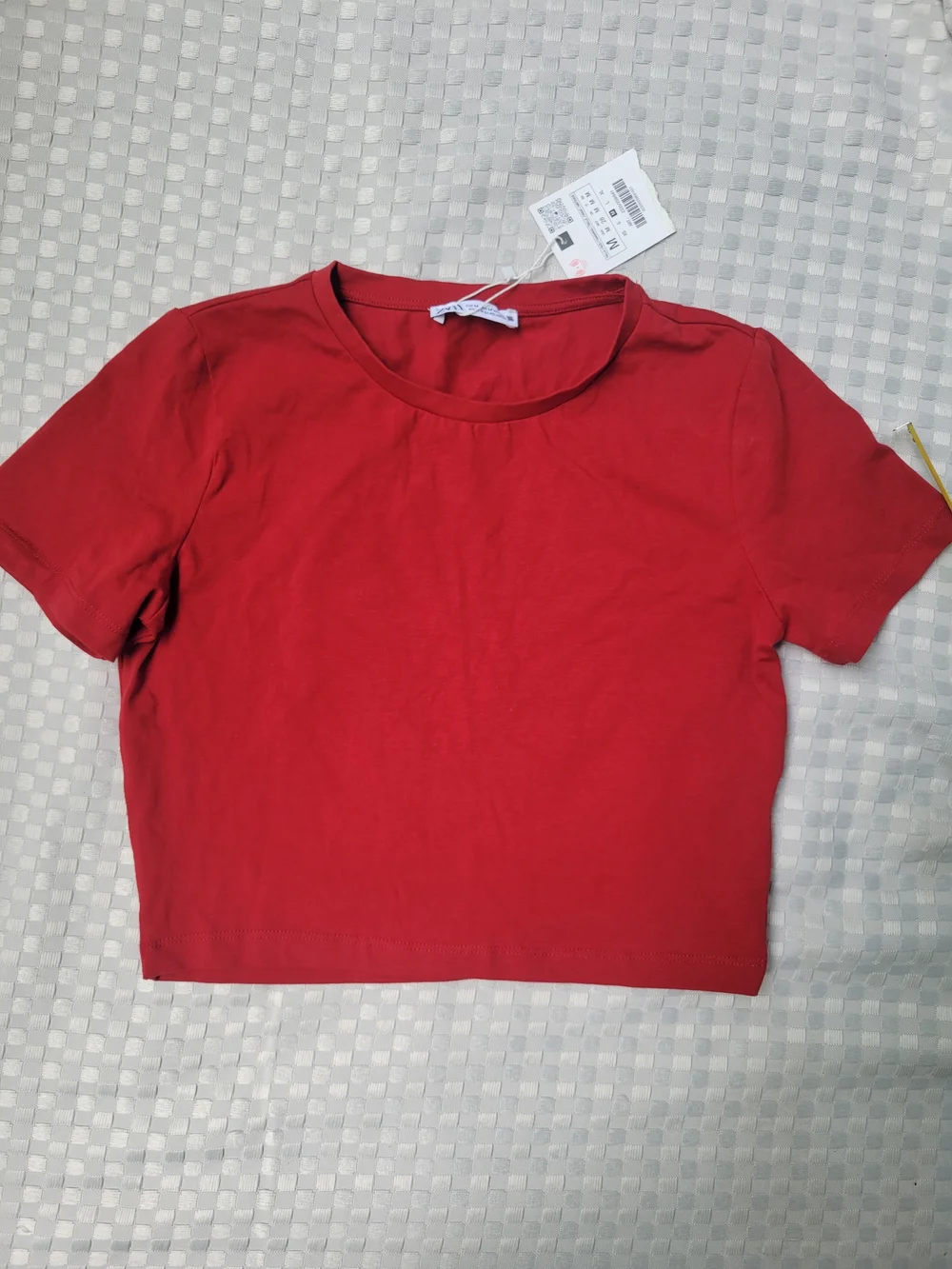 Zara Girls Red Cropped Tee & Black Ribbed Tank Set WOMENS Size M